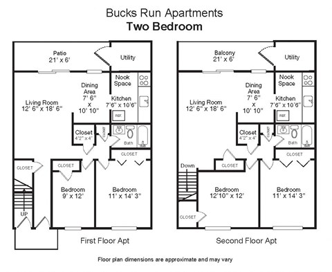 Floor plan for 2 beds, 1 bath